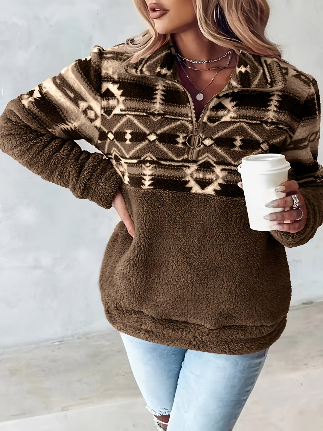 Aubriella™ | Cozy Aztec Fleece Sweatshirt